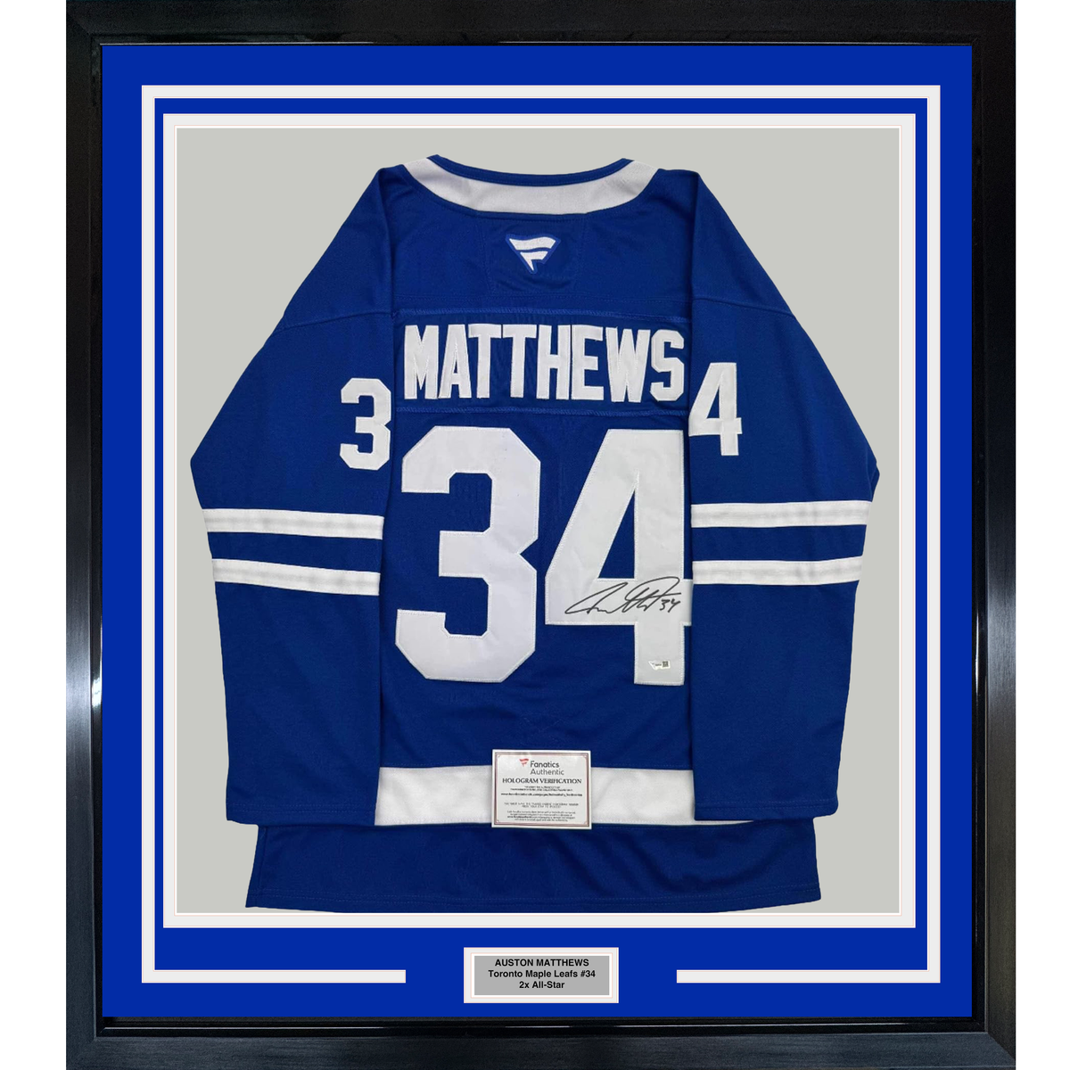 Framed Autographed/Signed Auston Matthews 35x39 Toronto Maple Leafs Authentic Blue Hockey Jersey Fanatics COA