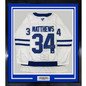 Framed Autographed/Signed Auston Matthews 35x39 Toronto Maple Leafs White Hockey Jersey Fanatics COA