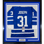 Framed Autographed/Signed Curtis Joseph 35x39 Toronto Blue Hockey Jersey JSA COA