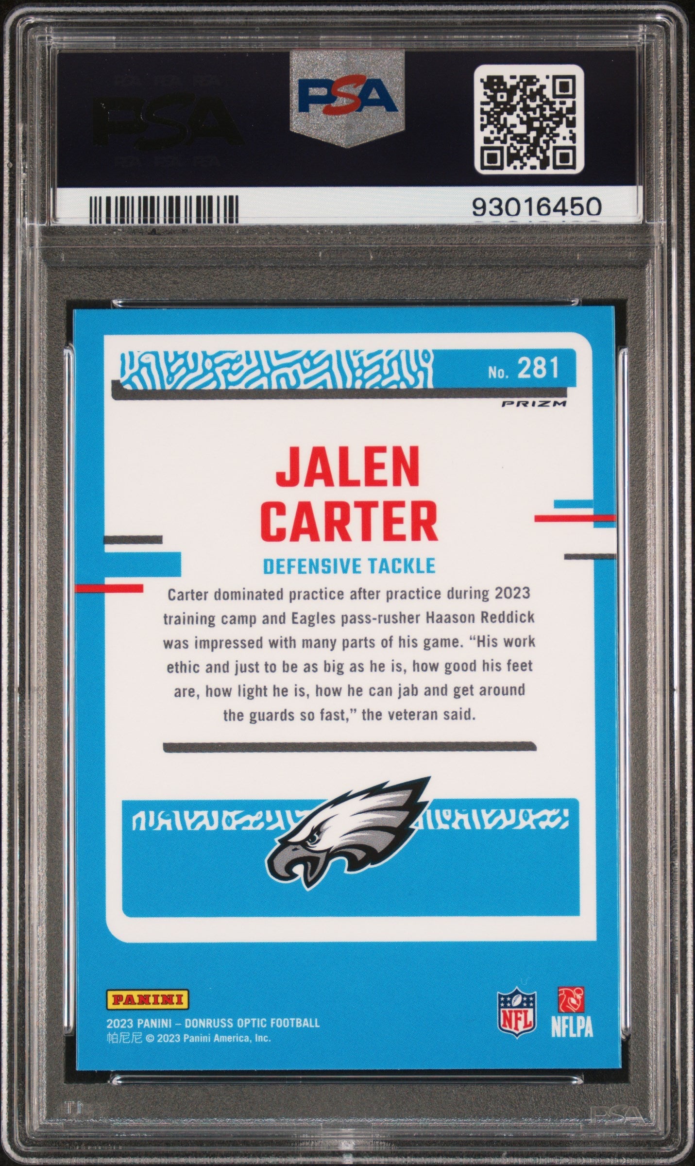 Graded 2023 Panini Donruss Optic Jalen Carter #281 Holo Rookie RC Football Card PSA 10