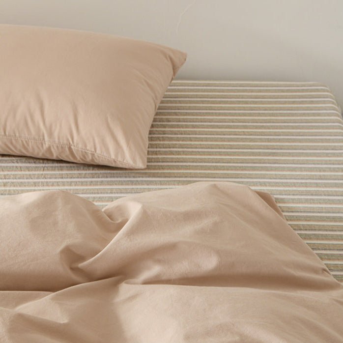 Ava Vintage Striped Cotton Bedding Set / Beige Striped
