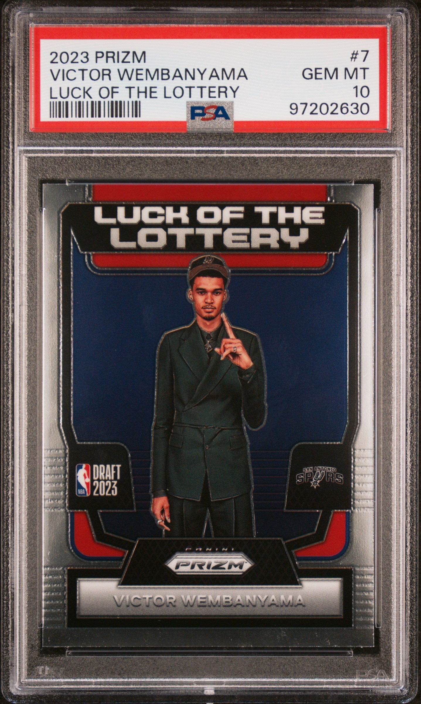 Graded 2023 Panini Prizm Victor Wembanyama #7 Luck of the Lottery Rookie RC Basketball Card PSA 10 Gem Mint