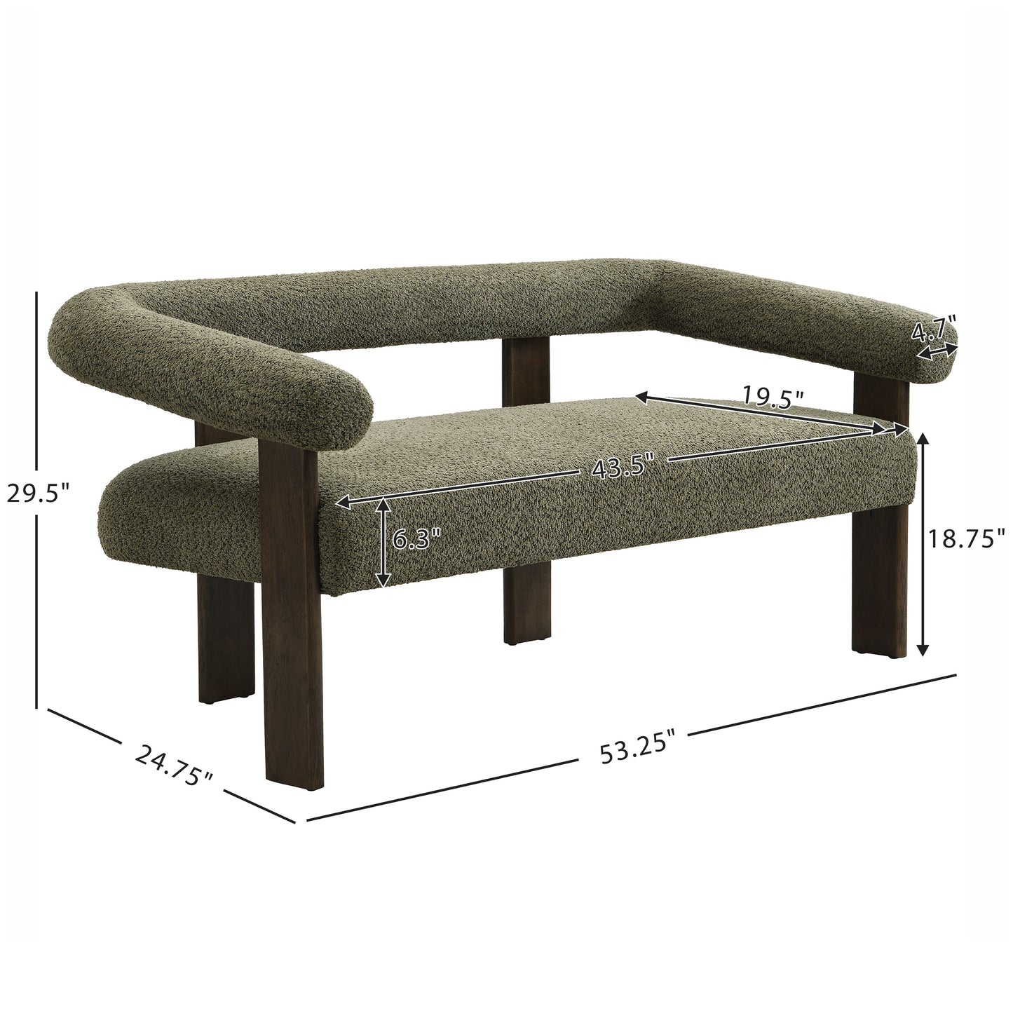 Round Armrest Loveseat (Green + Brown)