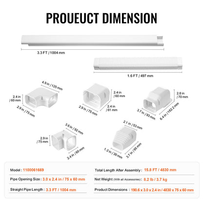 Mini Split Line Set Cover 3 Inch W x 15.8 Ft L PVC Decorative Pipe Line Cover