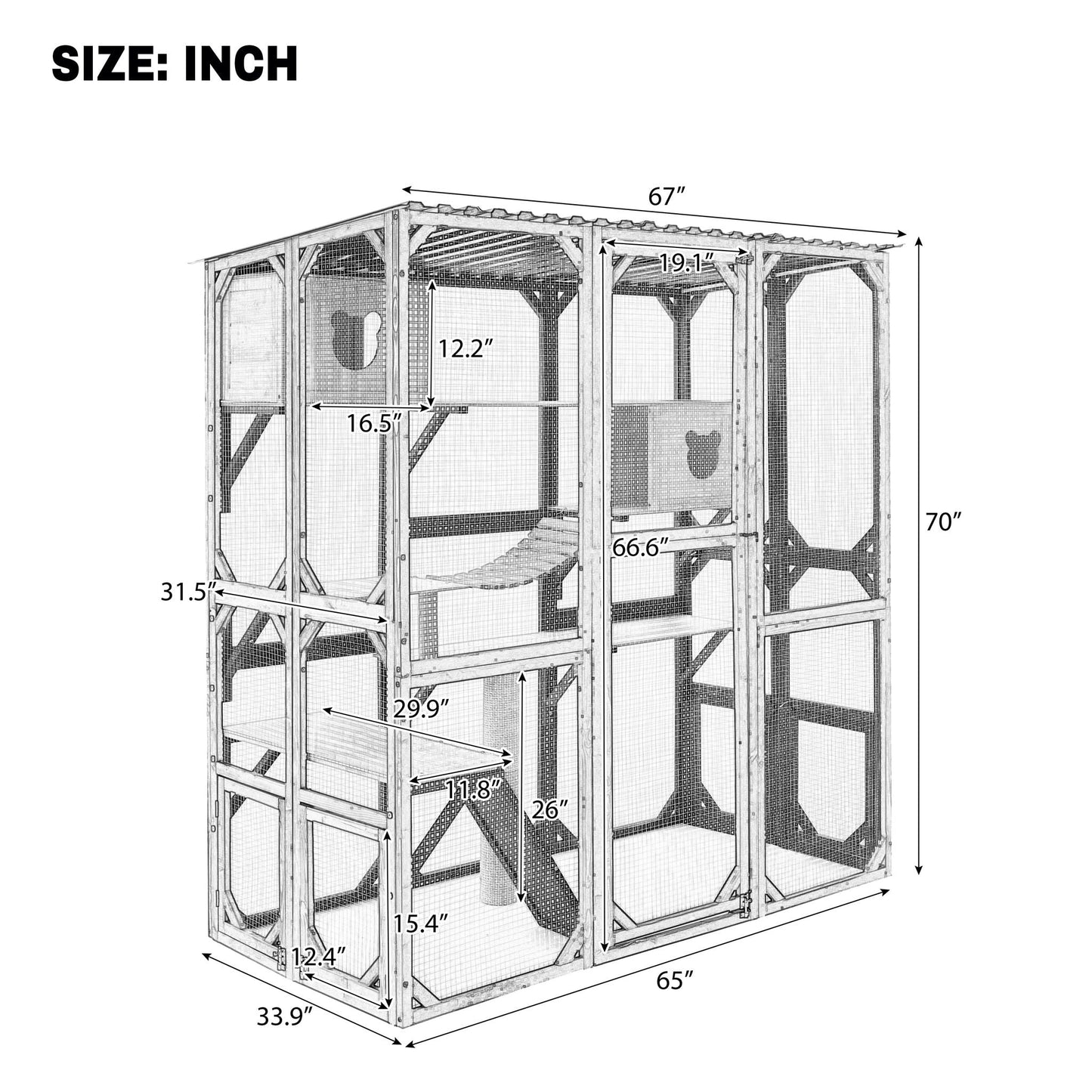 Outdoor Cat Enclosure With Sleeping Houses, Jumping Platforms, Scratching Post