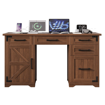 55" Farmhouse Executive Desk with Charging Station