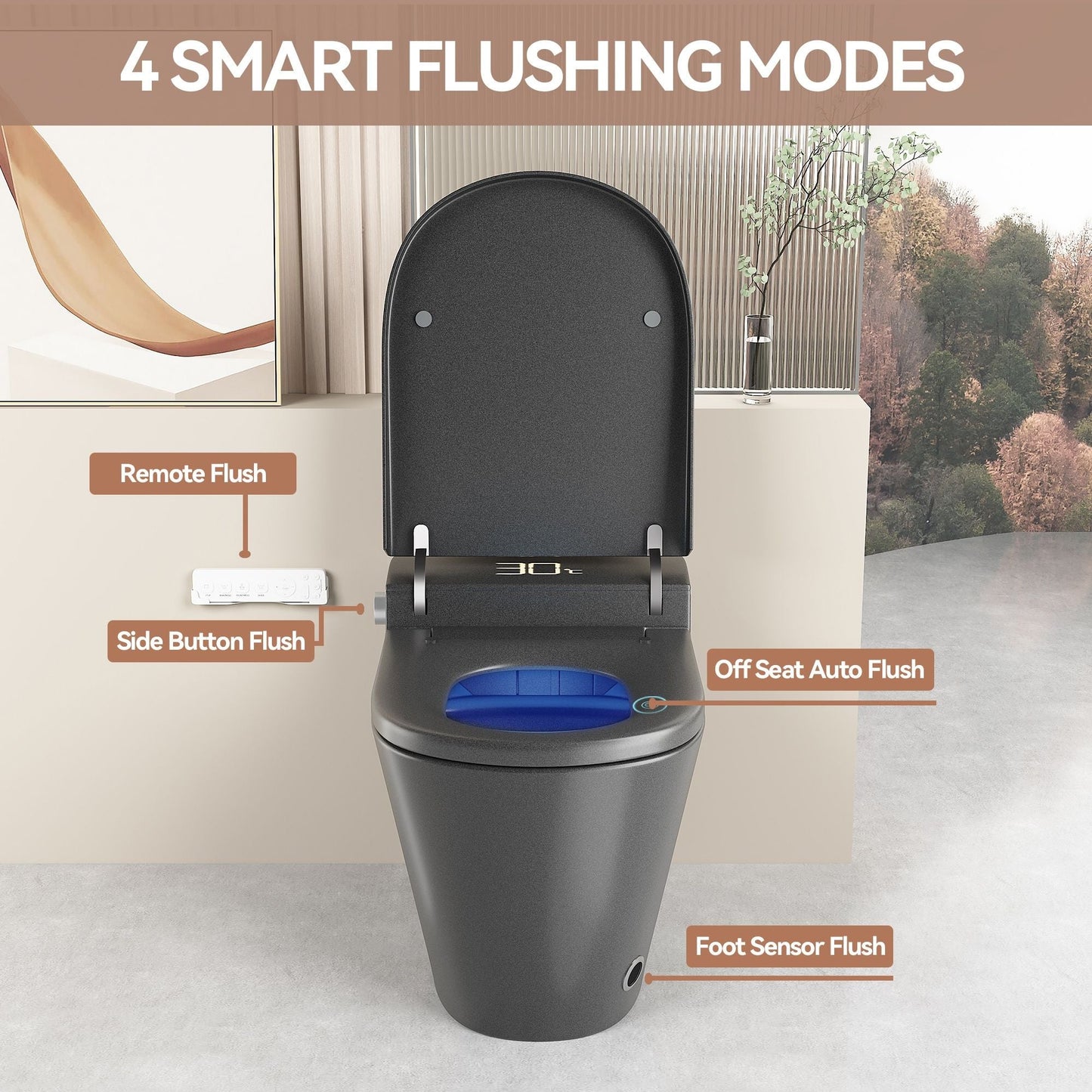Smart Bidet Toilet With Auto Open / Close Seat, Warm Water Wash, Heated Seat, And Wireless Remote Control