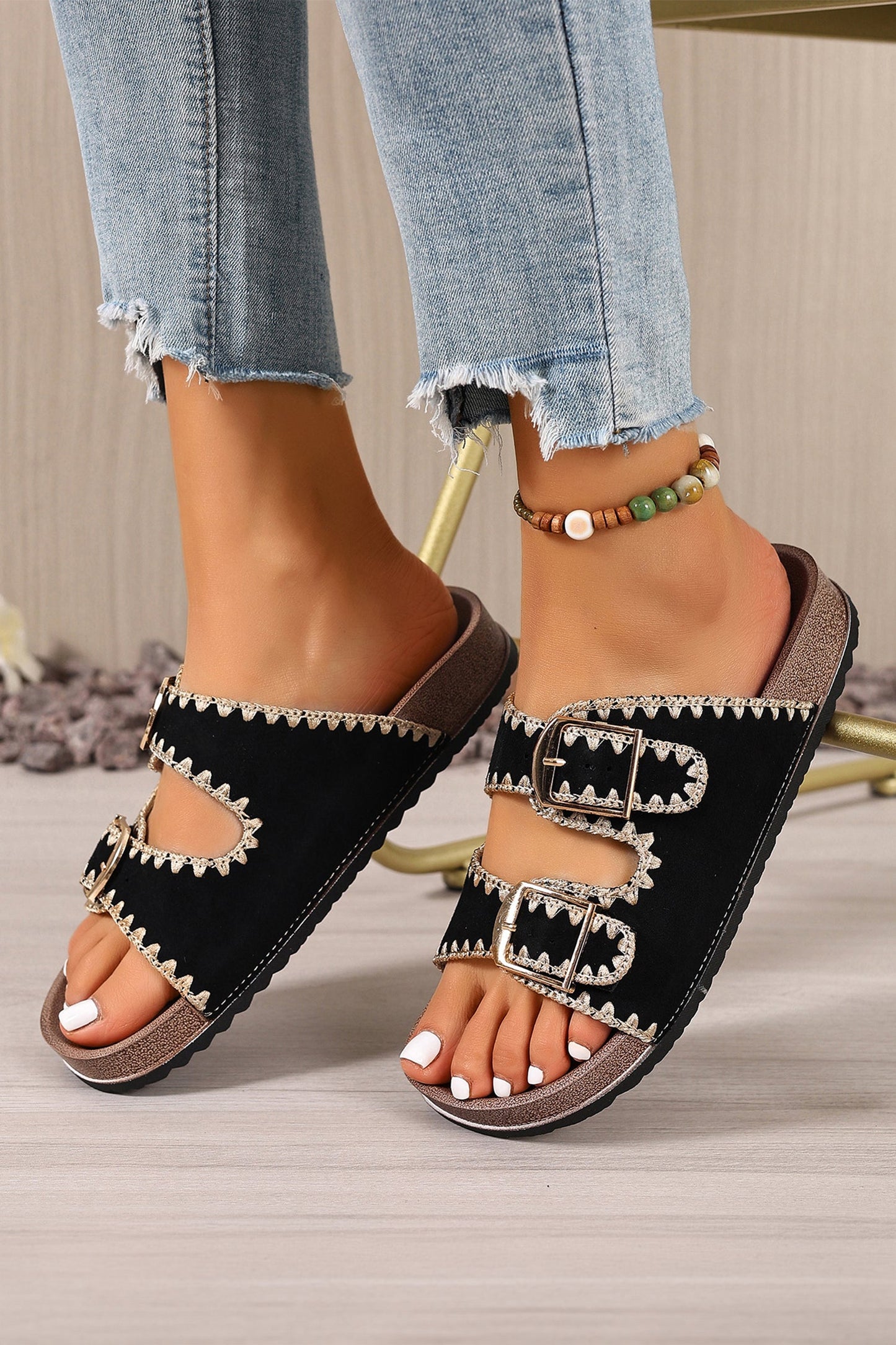 Kehlani Buckle Faux Suede Slippers