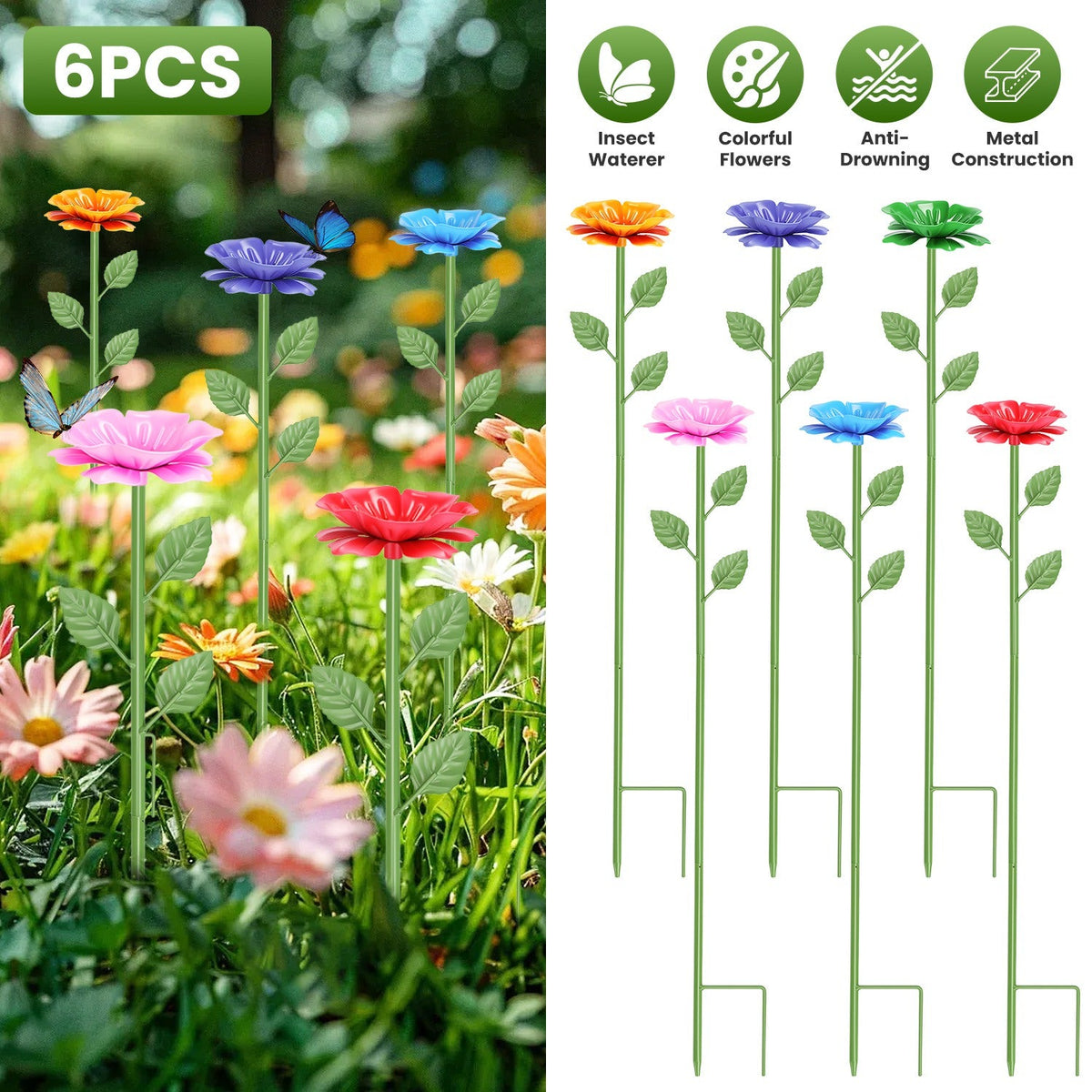 Metal Bee Watering Stations 6-Pack with Anti-Drowning Design