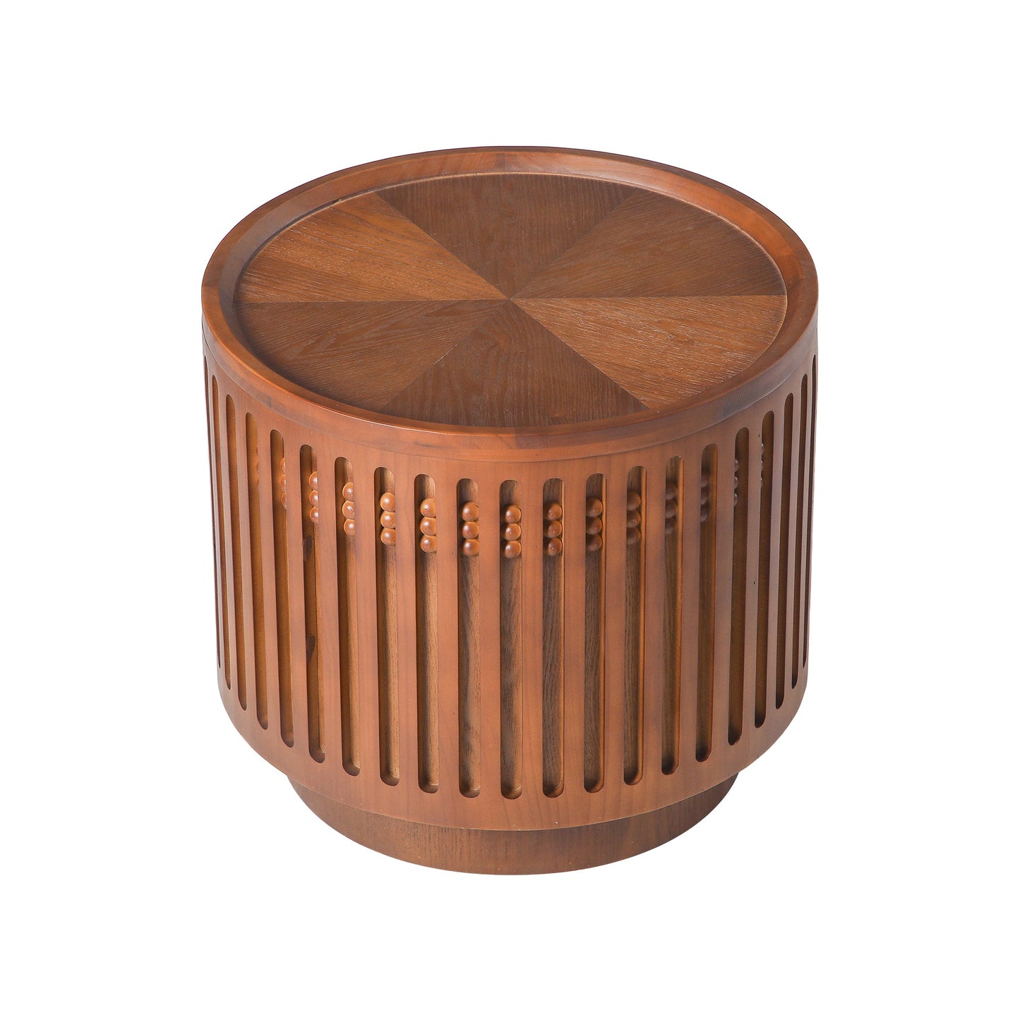 18.9" Round Wooden Side Table with Cylinder Lattice Design