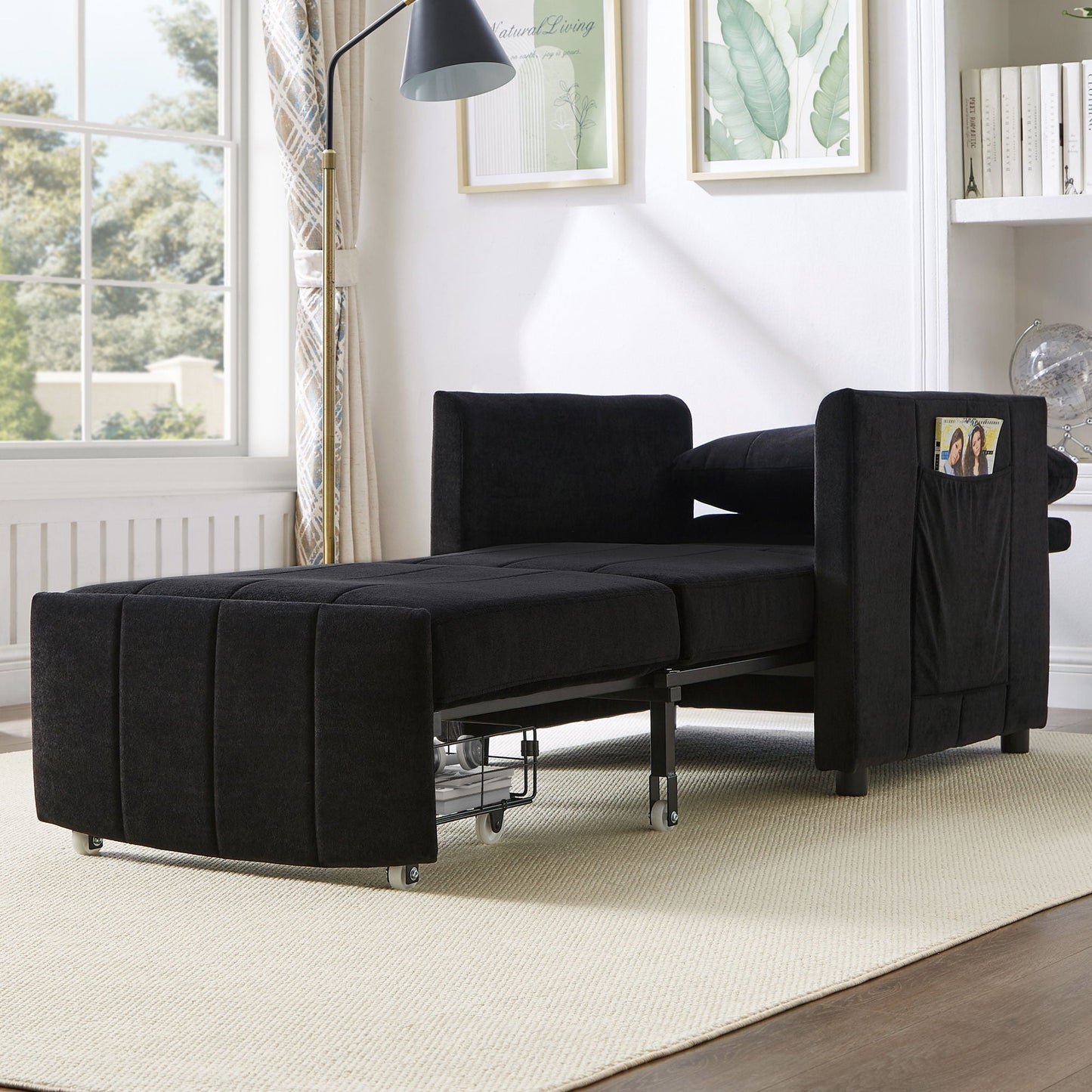 Upholstered Convertible Sleeper Sofa With 5 Position Backrest, Side Pockets, Storage