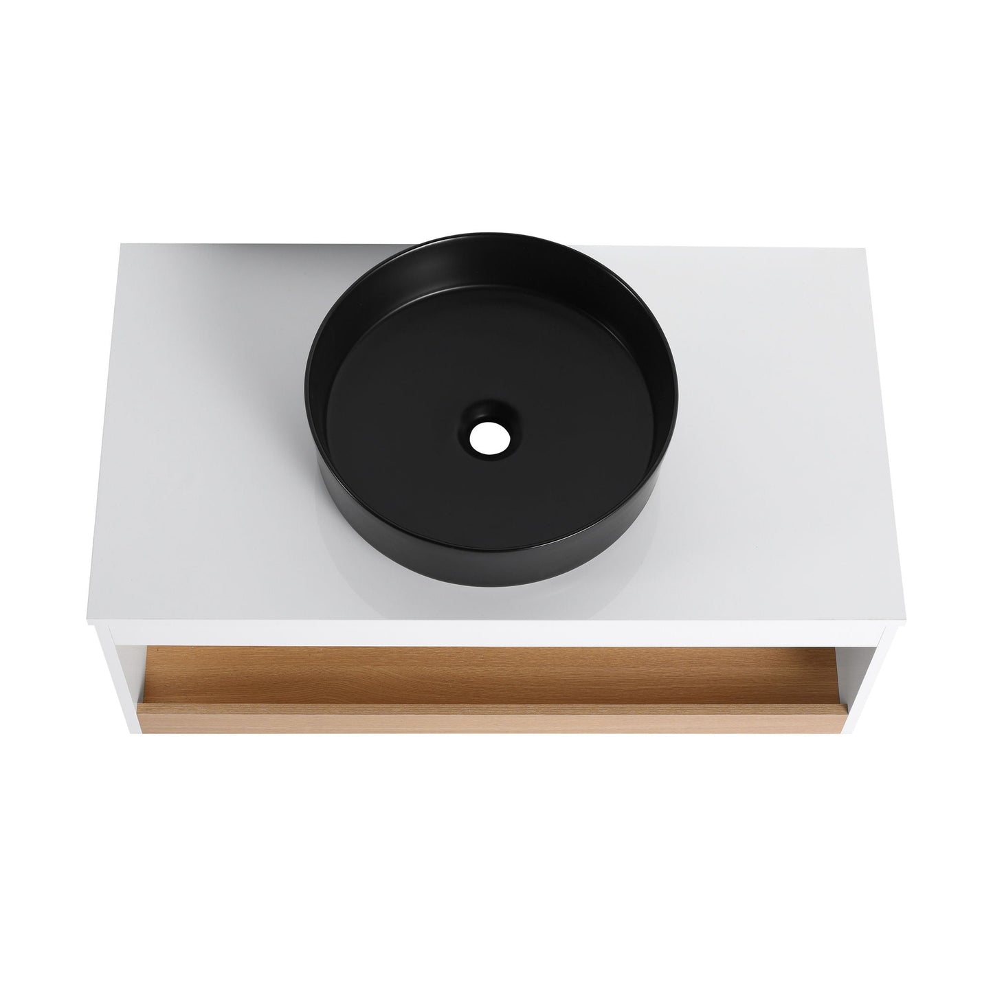 Floating Bathroom Vanity With Glossy Round Vessel Sink