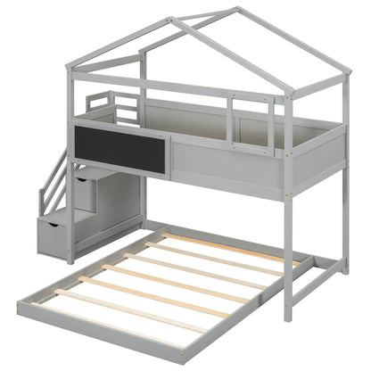 House Style Bunk Bed With Storage Staircase And board