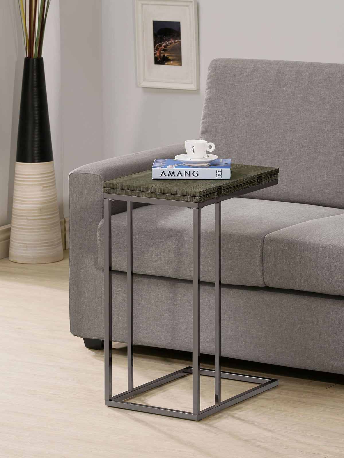 Pedro Expandable C-Shaped Sofa Side Table Weathered Grey