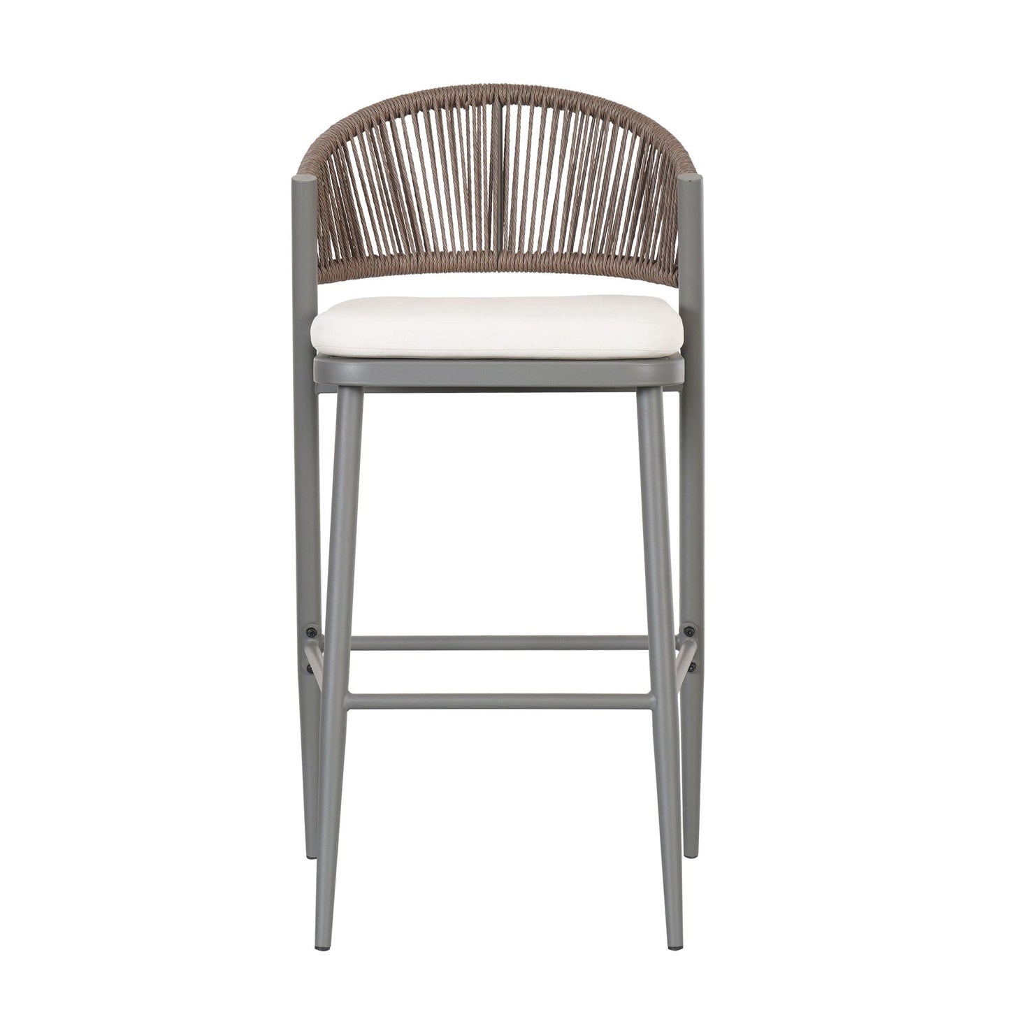 Outdoor Bar Height Metal Frame Counter Stools with Scallop-Shaped Backrest & Water-Resistant Cushions