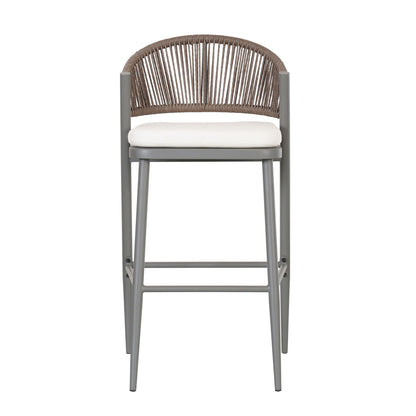 Outdoor Bar Height Metal Frame Counter Stools with Scallop-Shaped Backrest & Water-Resistant Cushions