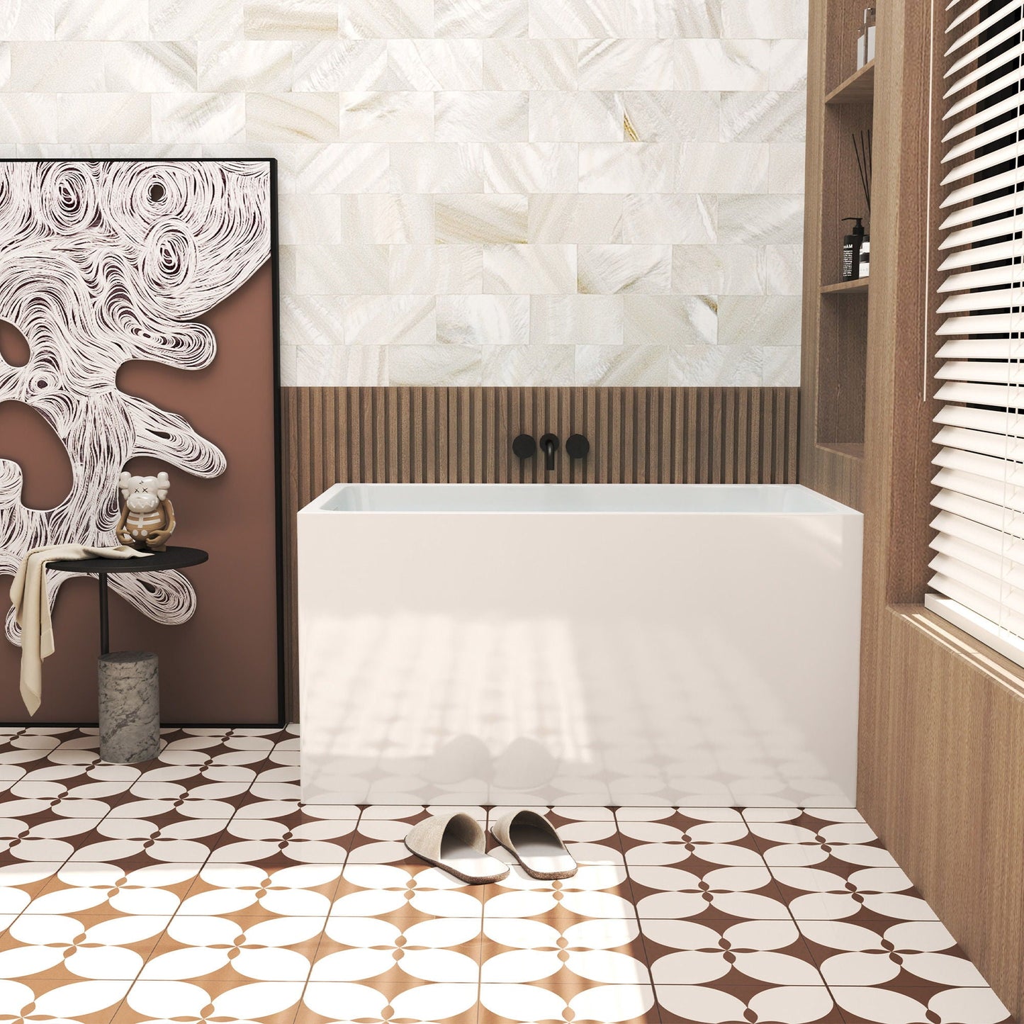 Gloss Freestanding Bathtub With Built In Seat
