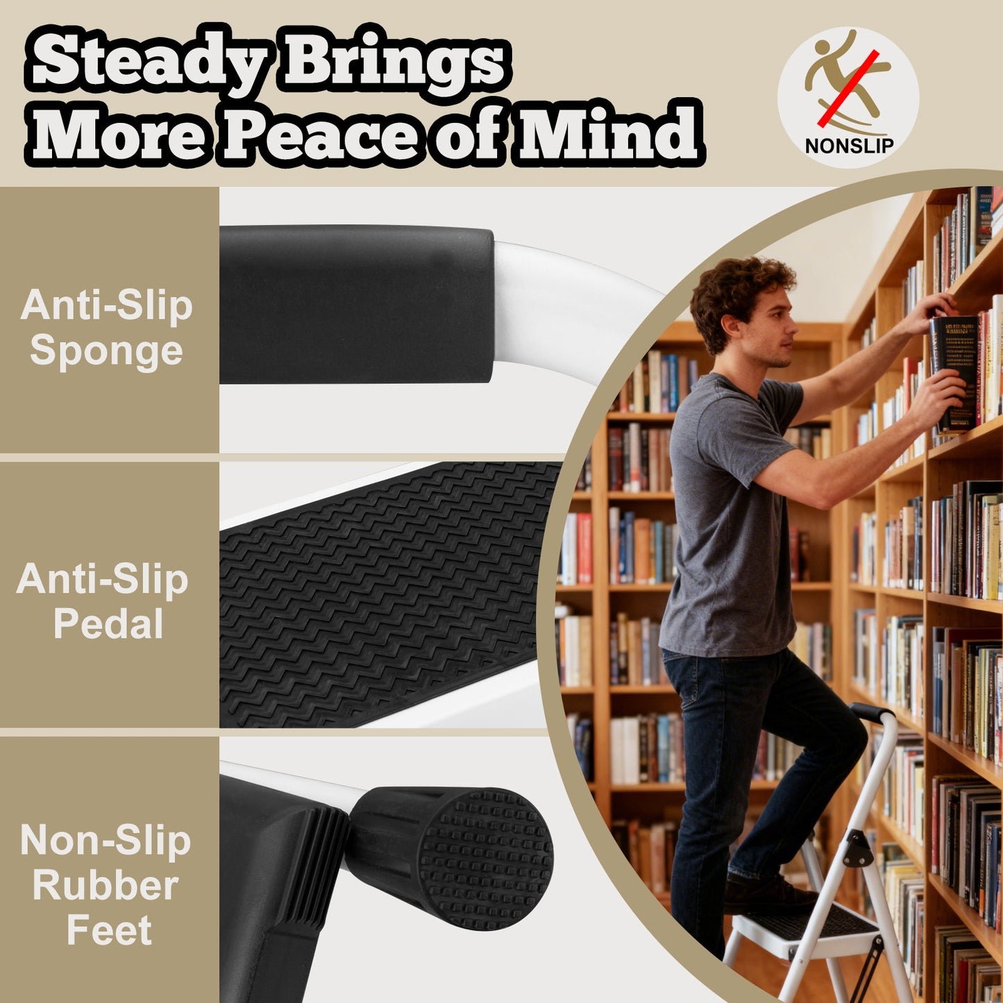 2 Step Ladder Folding Step Stool with Anti-Slip Wide Pedal