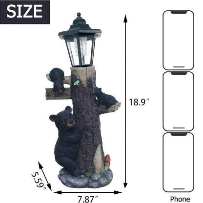 Black Bear Statue Welcome Sign Garden Statue with Solar Light