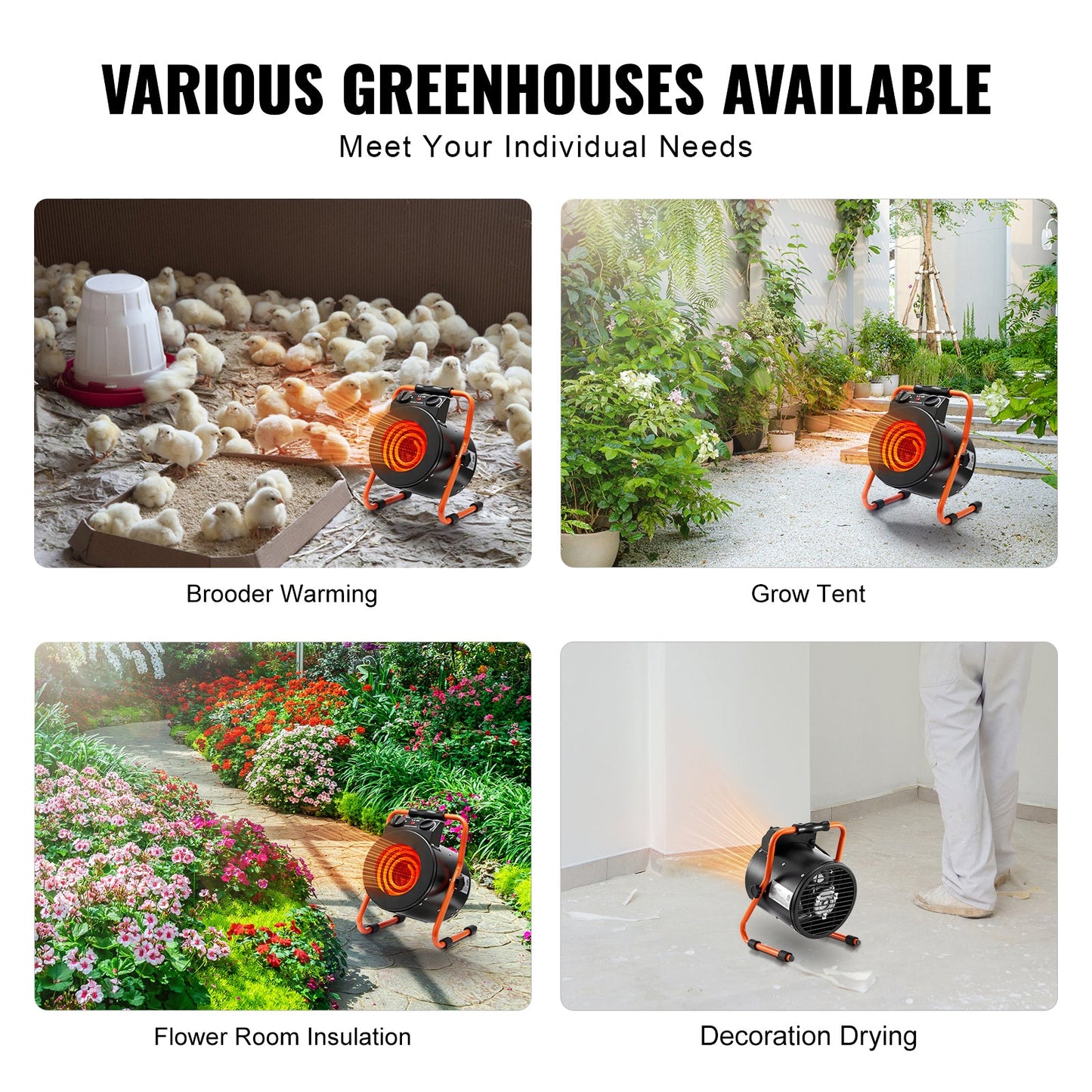 Greenhouse Heater with Thermostat, 1500W Fast Heating