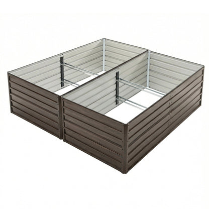 8x4x2 FT Woodgrain Galvanized Raised Garden Bed Set