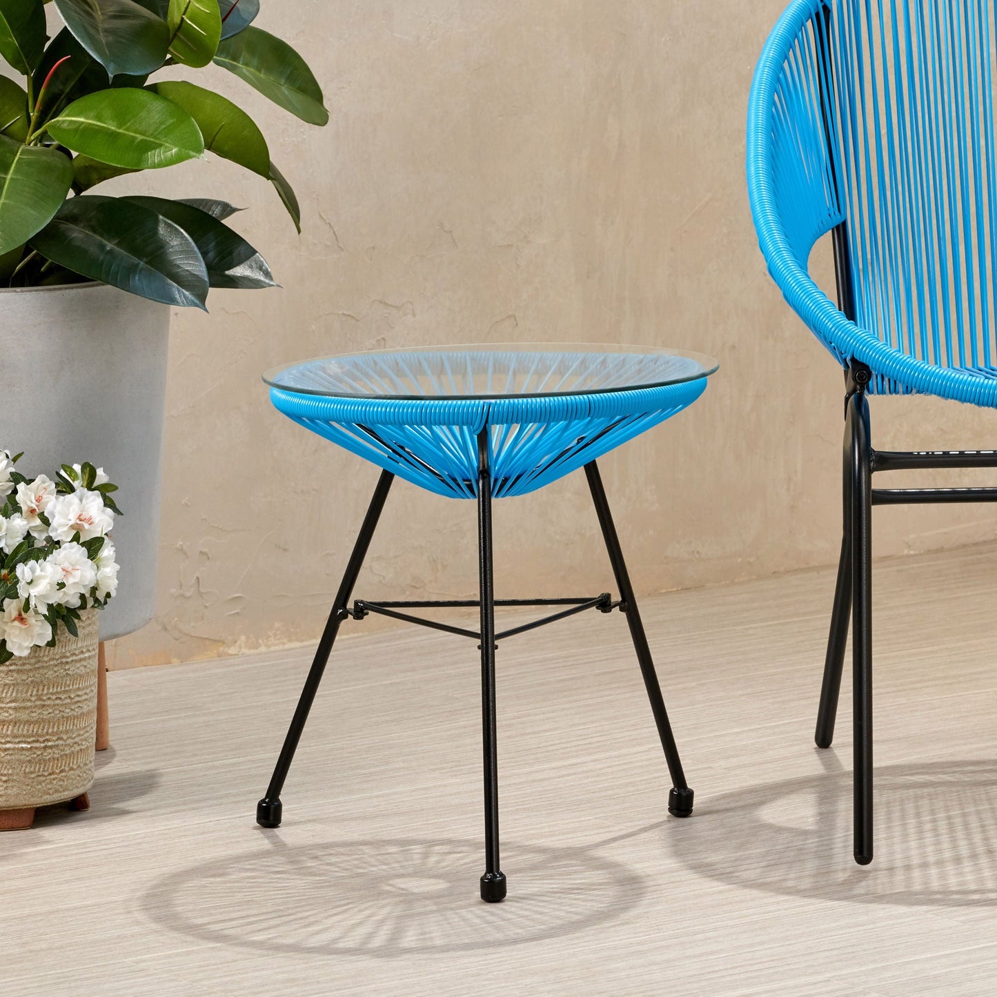 Nusa Modern Rattan Side Table With Tempered Glass Top