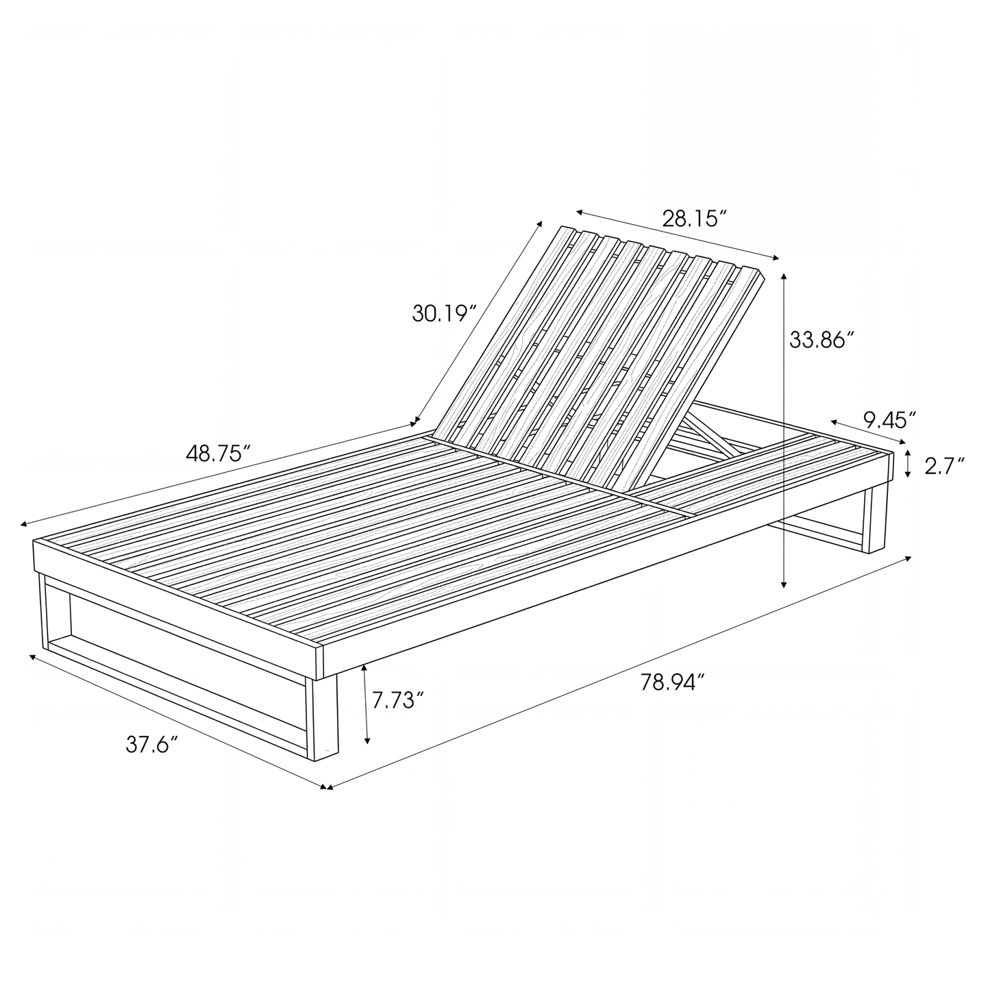 Teak Finish Acacia Wood Chaise Lounge with 1.57-Inch Cushion
