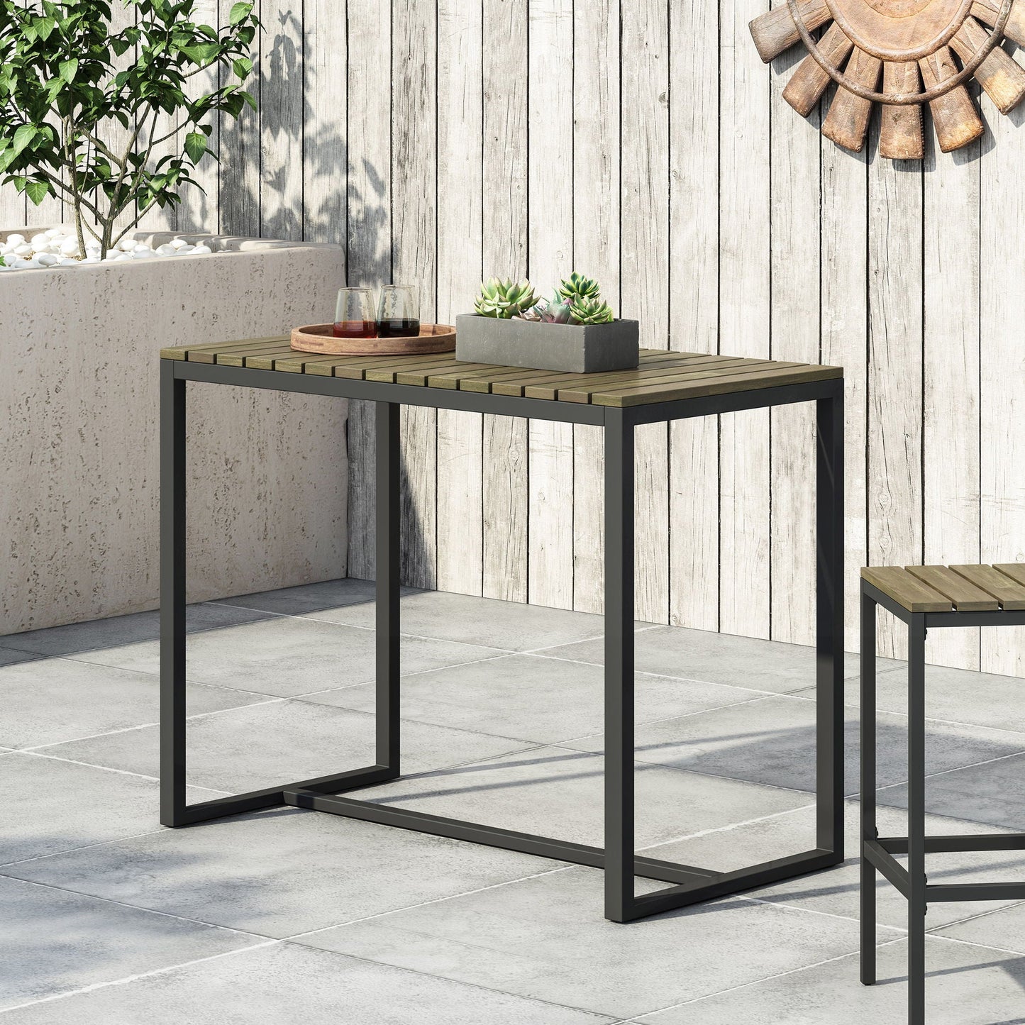 Ernesto Outdoor Industrial Acacia Wood Bar Table