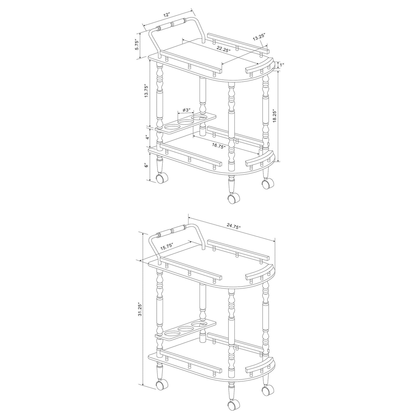 2 Shelf Serving Cart - Brown