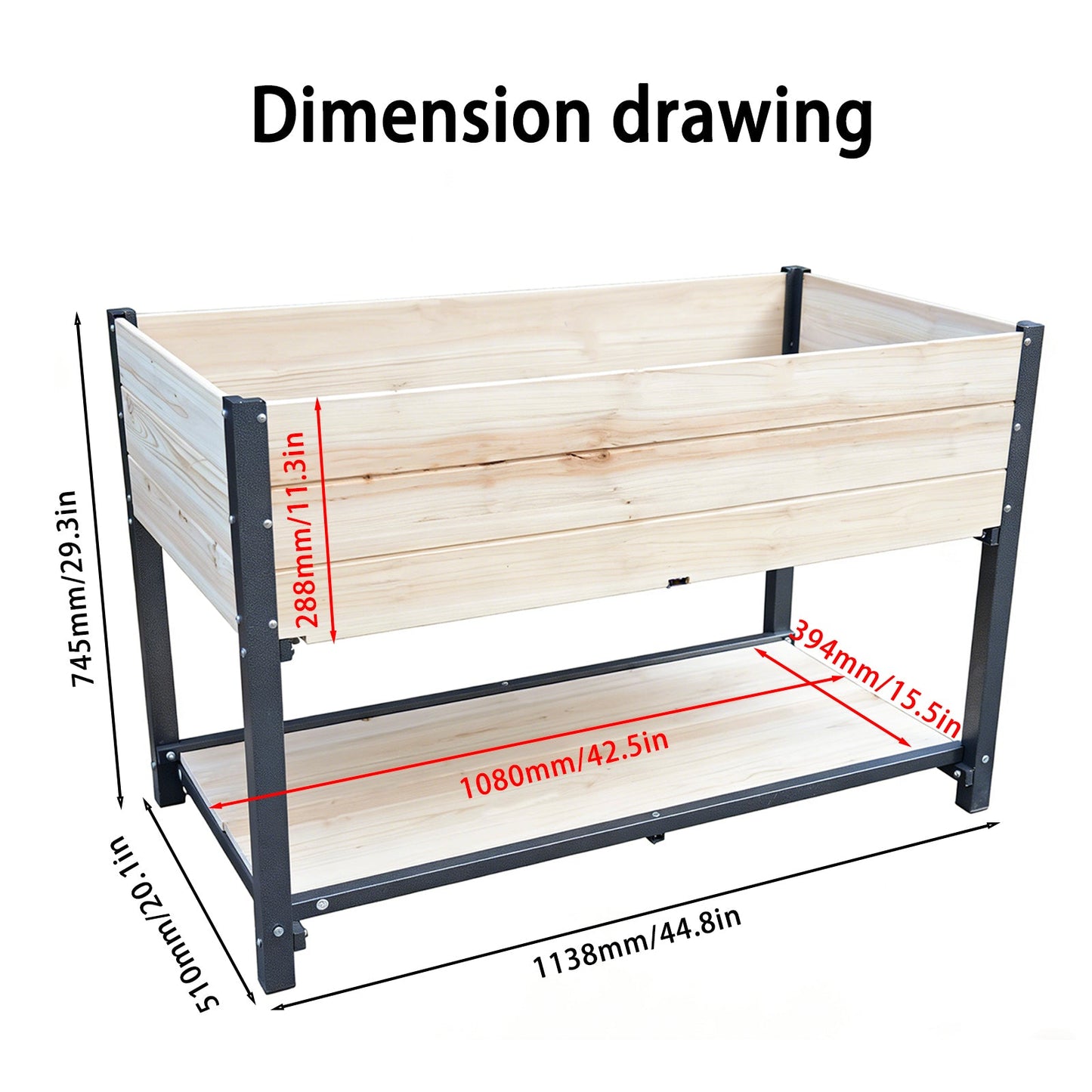 Solid Wood & Iron Frame Raised Garden Bed