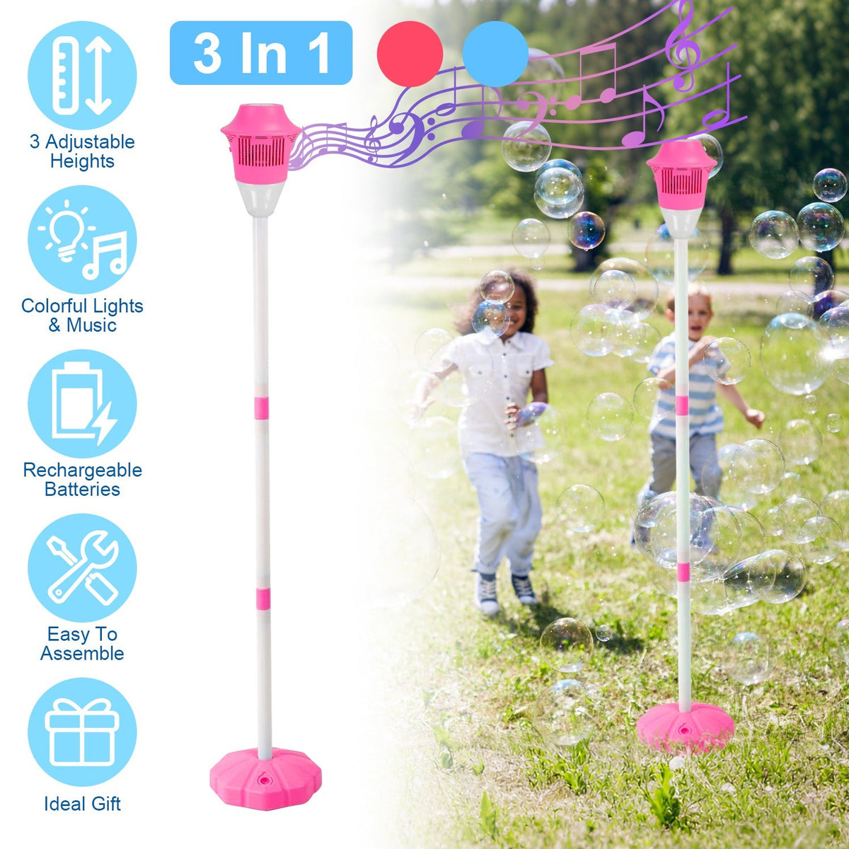 Standing Bubble Machine with Lights & Music - 3 Heights