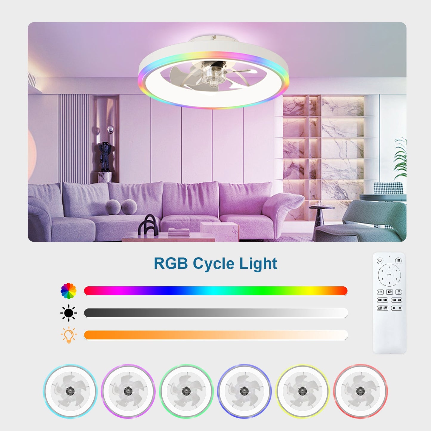 19.7" Modern RGB Ceiling Fan with Lights