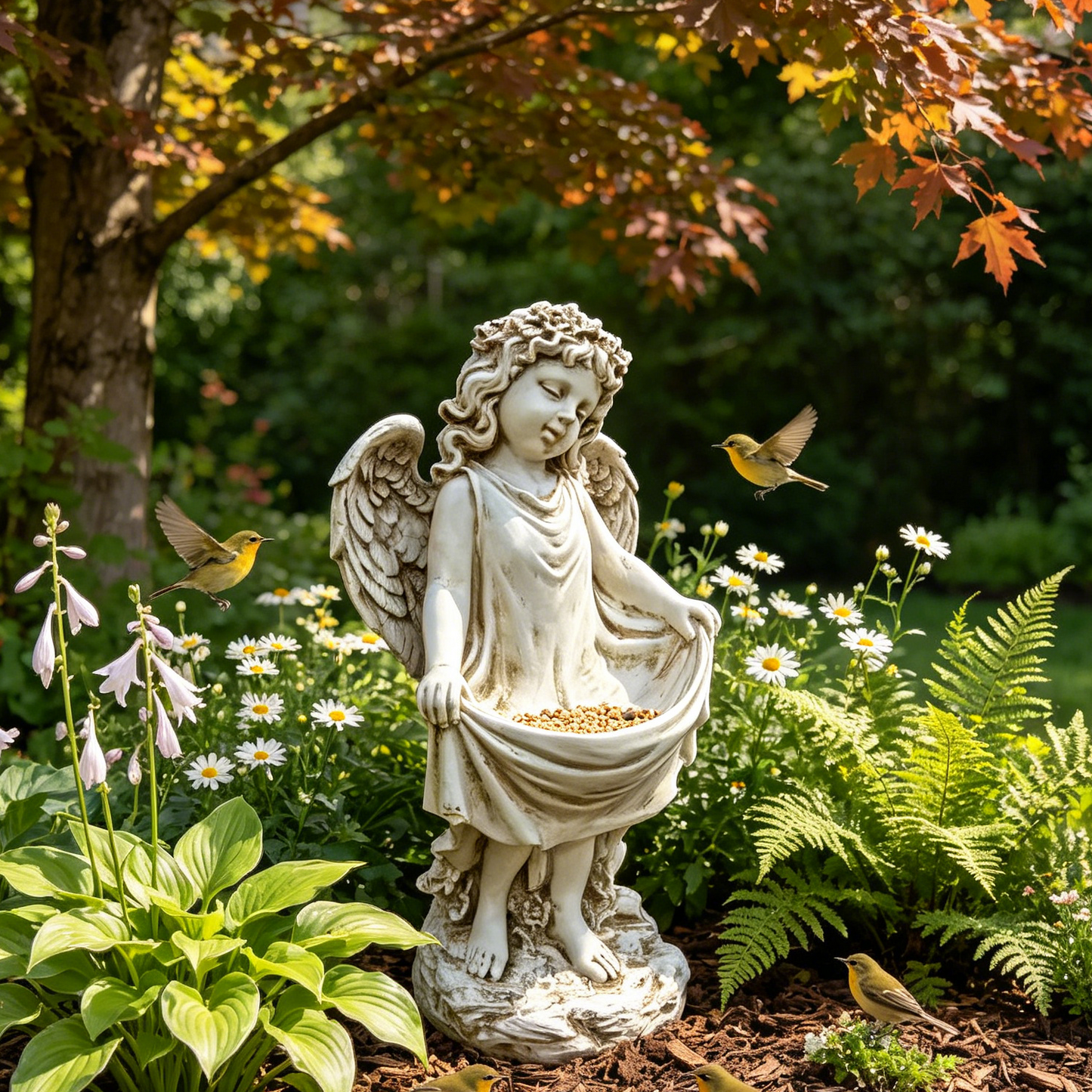 21.06" Tall Weathered Angel Cherub Garden Statue