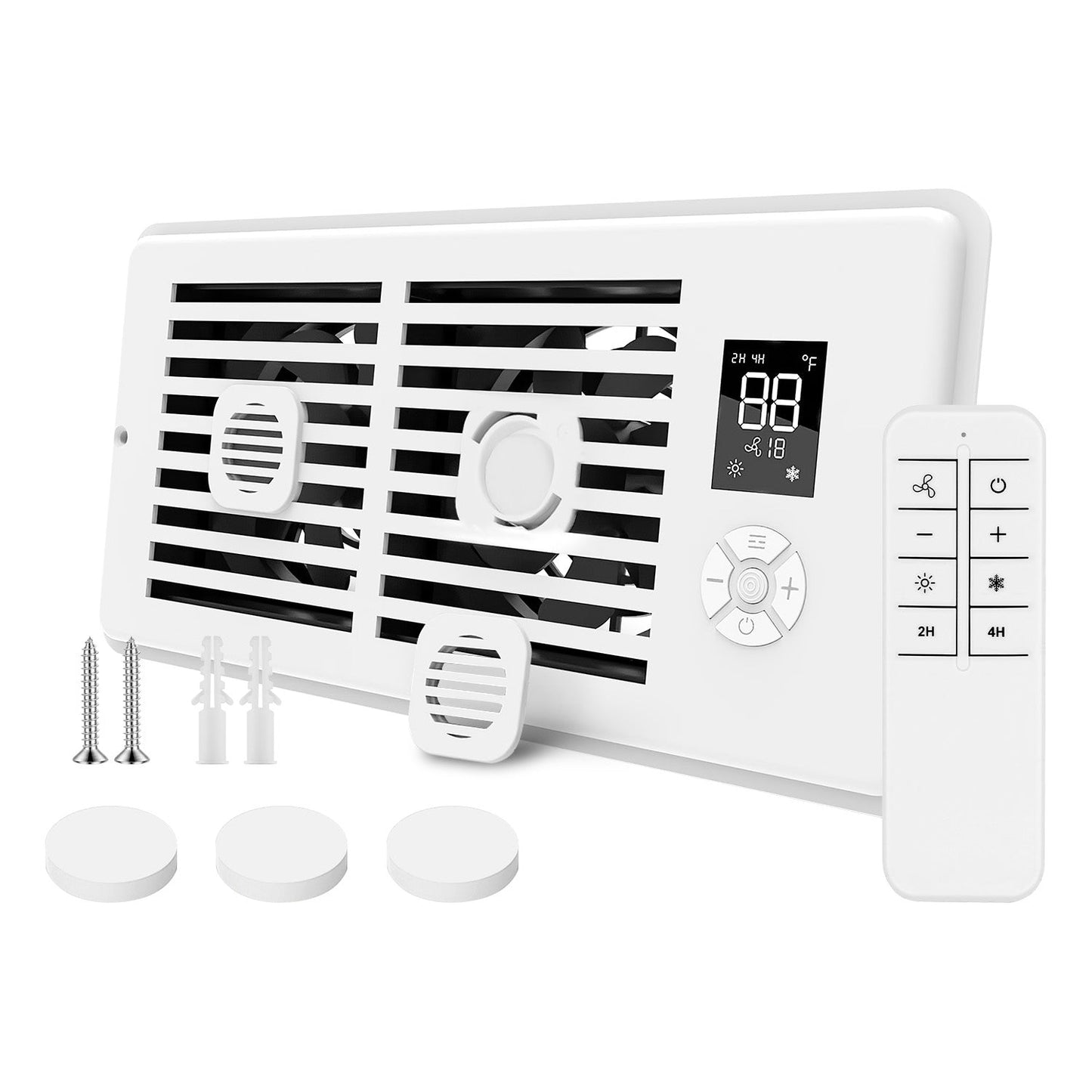 Register Booster Fan Smart AC Vent Booster Fan Fits 4" x 10" Register Holes with 3 Modes 10 Speeds 2H/4H Timer LCD Screen 2 Scent Diffuser Slots Remot
