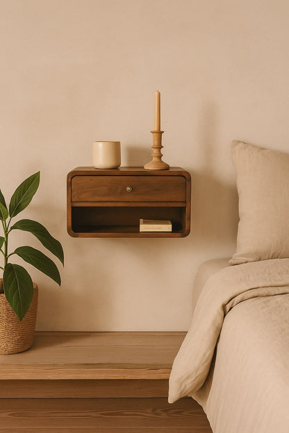 Solid Wood Curve Floating Nightstand