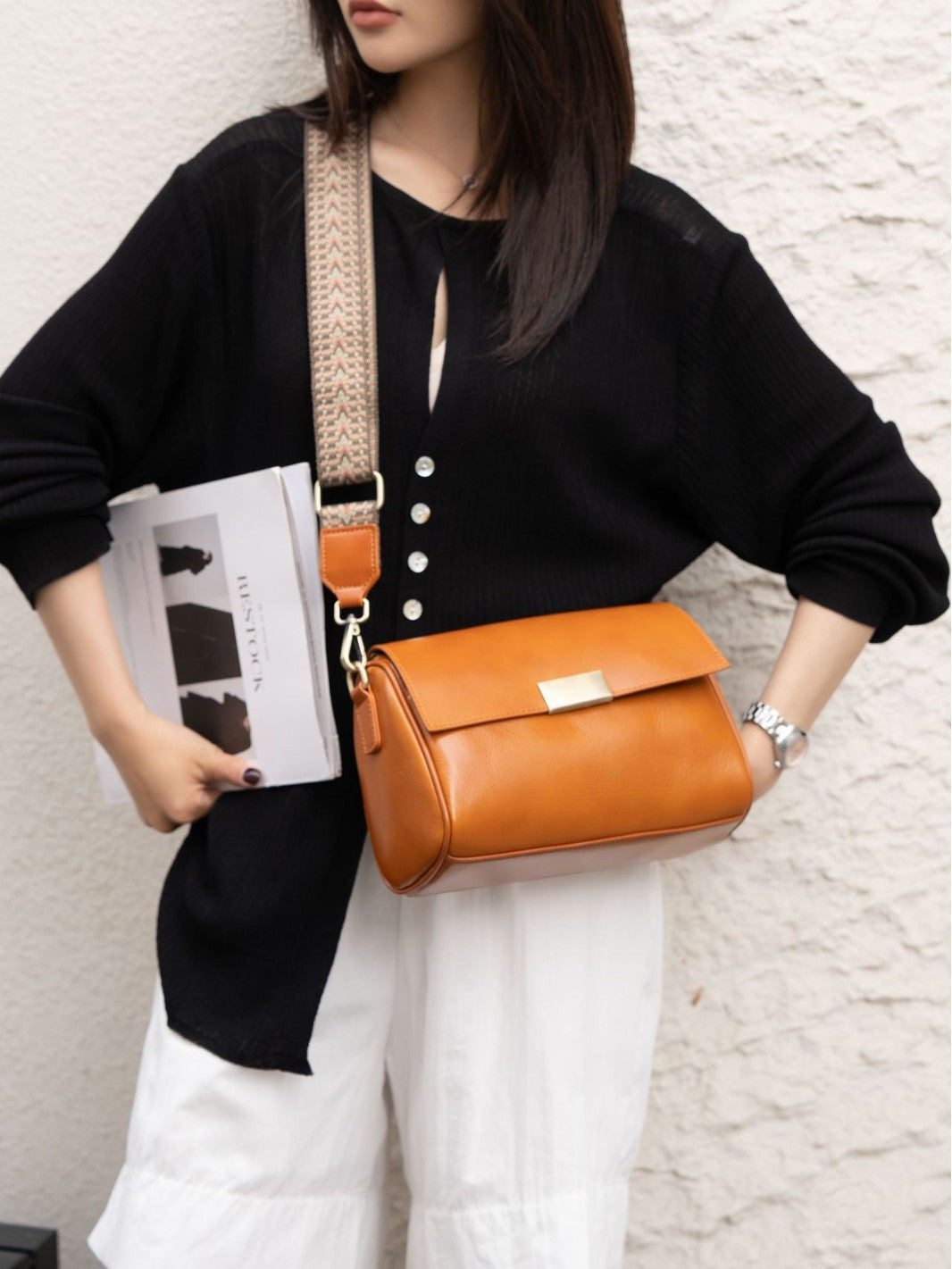 Baidi Leather Women's Bag 2025 New Genuine Leather Crossbody Bag, Top-Grain Vegetable-Tanned Cowhide Shoulder Bag, Light Luxury Commuter Bag