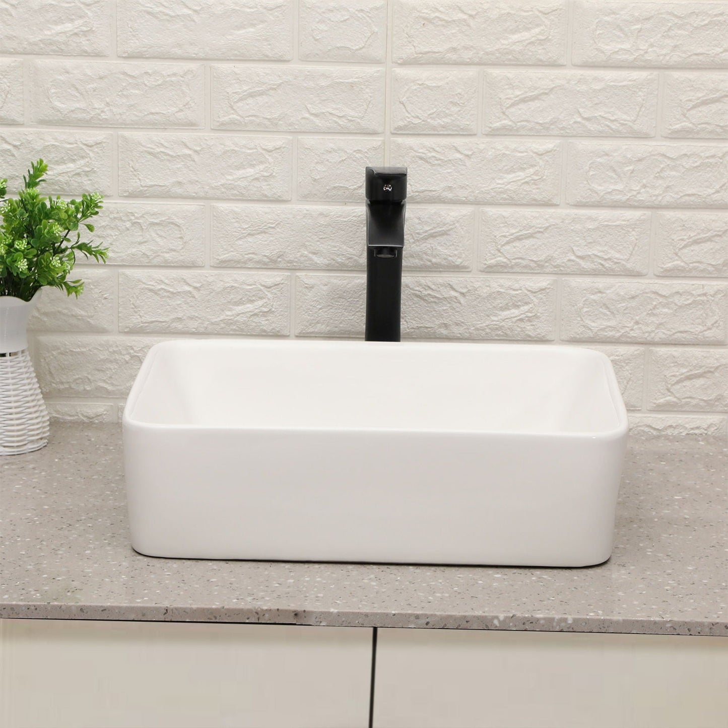 19" 5" Bathroom Sink Combo Rectangular Vessel Vanity Set With Faucet Drop In Ready Ceramic Basin - White / Black