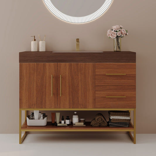 36" Modern Free-Standing Bathroom Vanity with Seamless Ceramic Sink