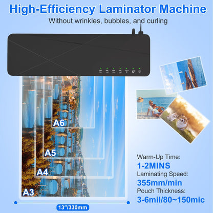 13Inch Laminator Machine Hot And Cold Mode A4 Personal Thermal Laminator With ABS Function 60S Warm-Up Time 30Mins Auto-Off for Home Office School Bus