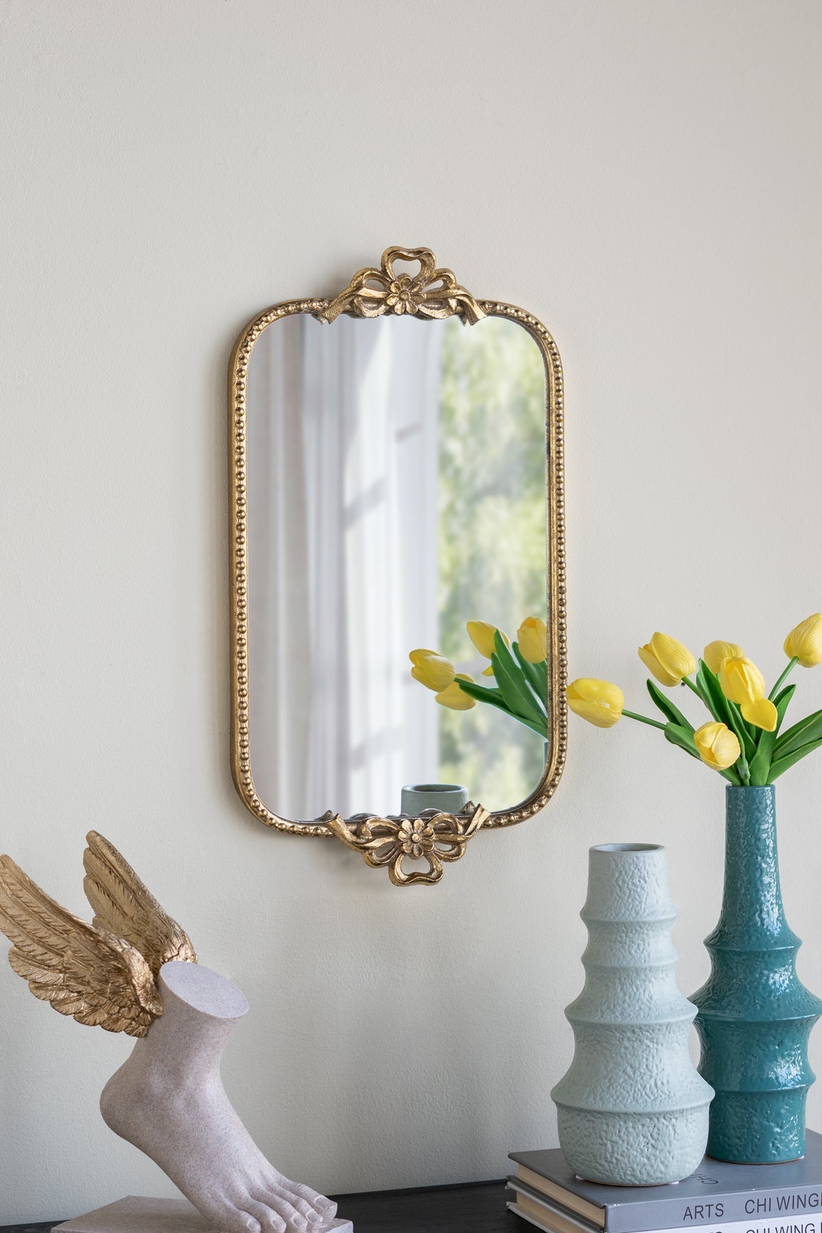 Ornate Gold Accent Tray with Mirrored Surface