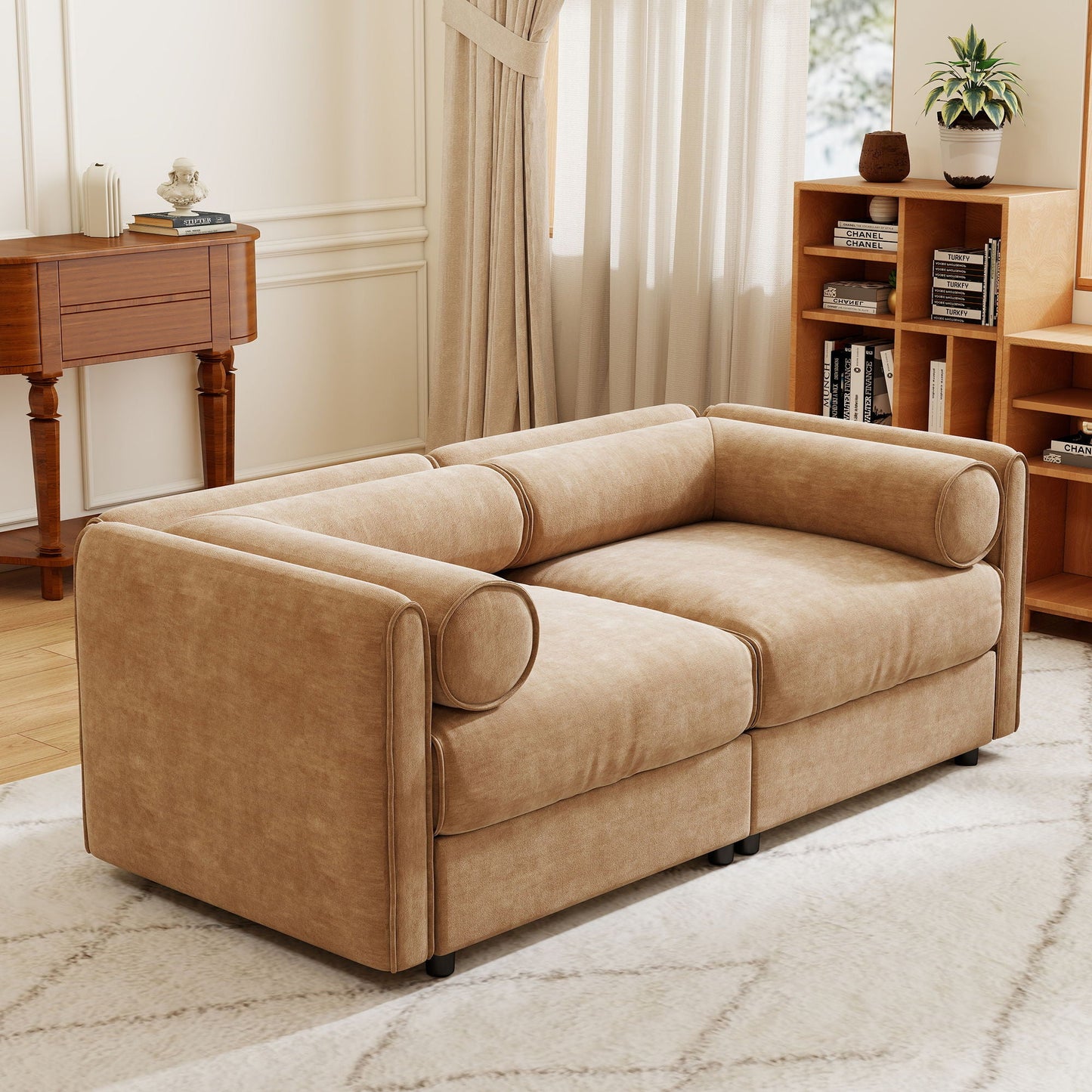 Stylish Sofa With Storage Seat And Cylindrical Backrest