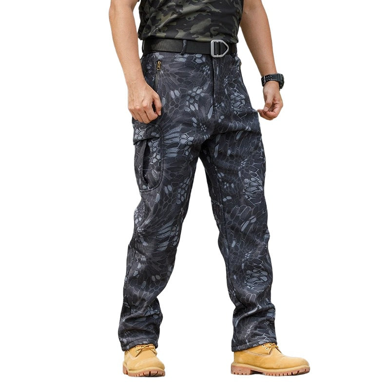 Outdoor Hiking Fleece-Lined Warm Casual Multi-Functional Waterproof And Wear-Resistant Workwear Tactical Pants