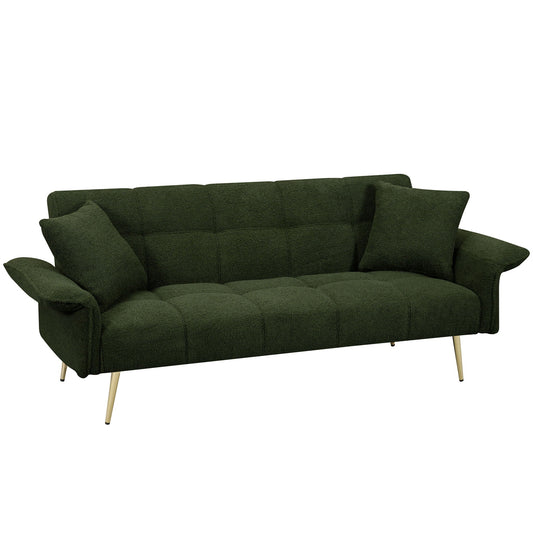 Convertible Double Futon Sofa Bed With Folding Armrests For Living Rooms
