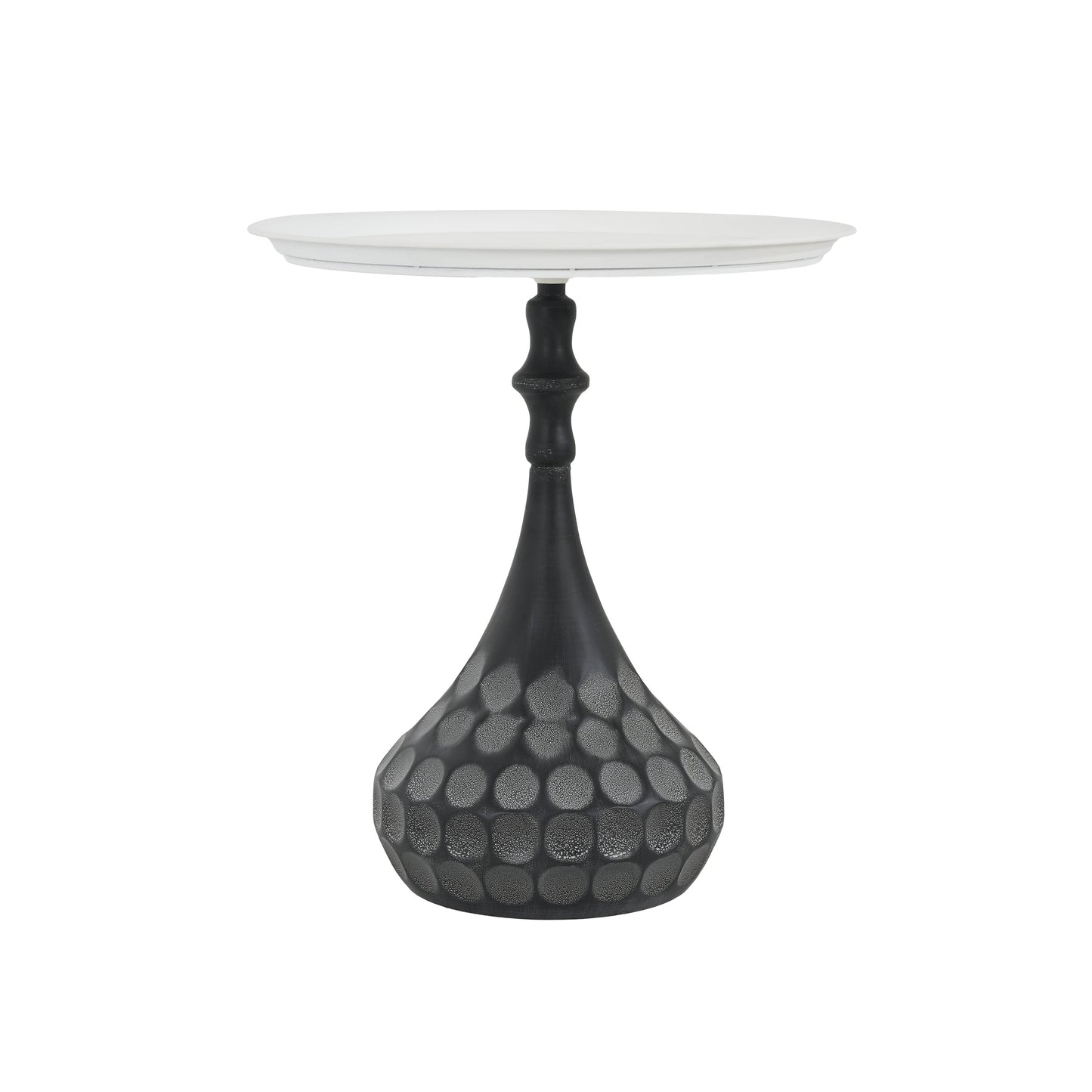 Accent Metal Coffee Table, Pedestal Table for Living Room, Hand-Hammered Texture, White+Black