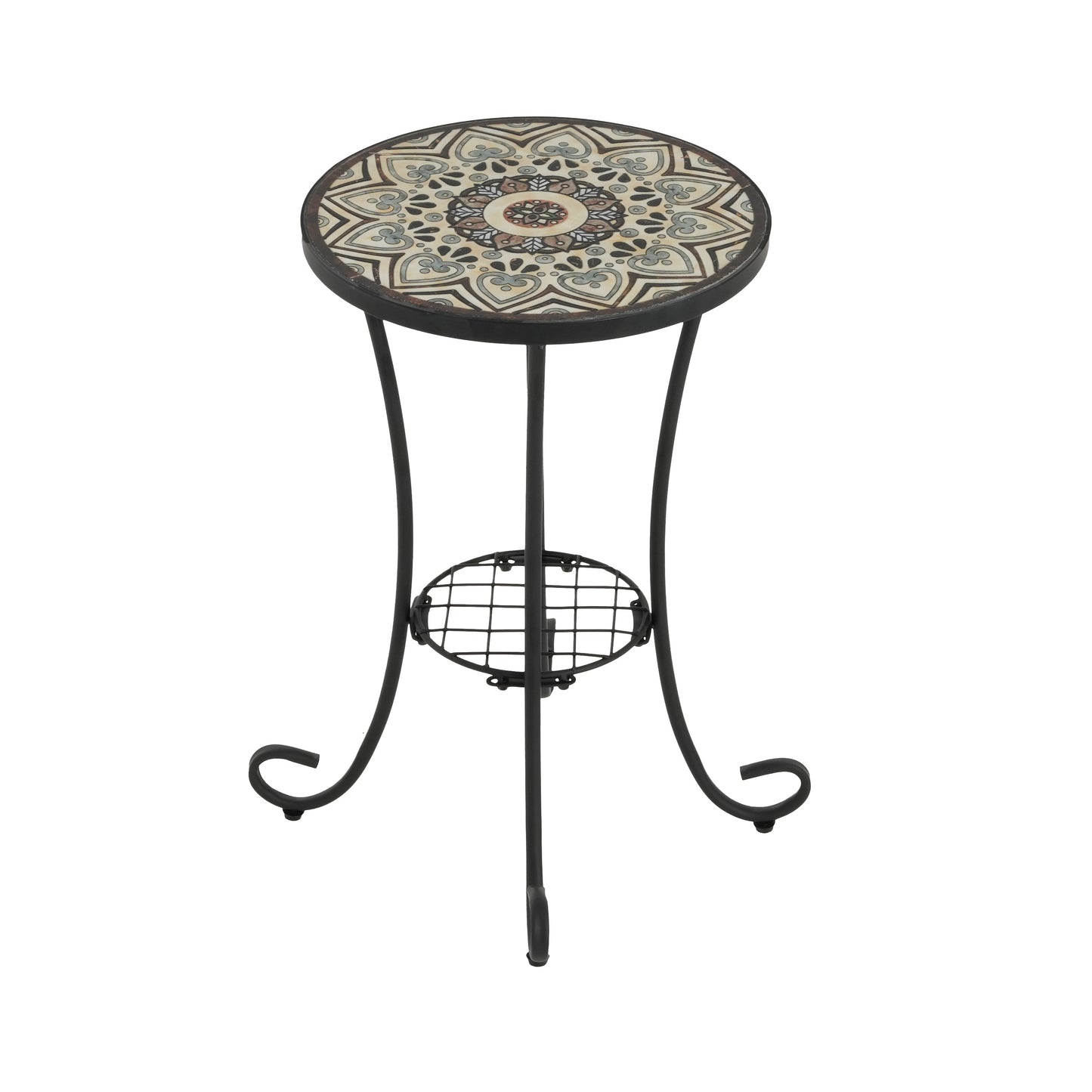 Patio Side Table with Shelf, Brown and Black