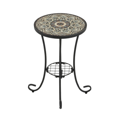 Patio Side Table with Shelf, Brown and Black