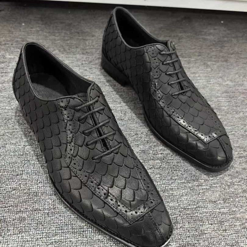 Business Formal Leather Shoes Dragon-scale Pattern Mens British Style