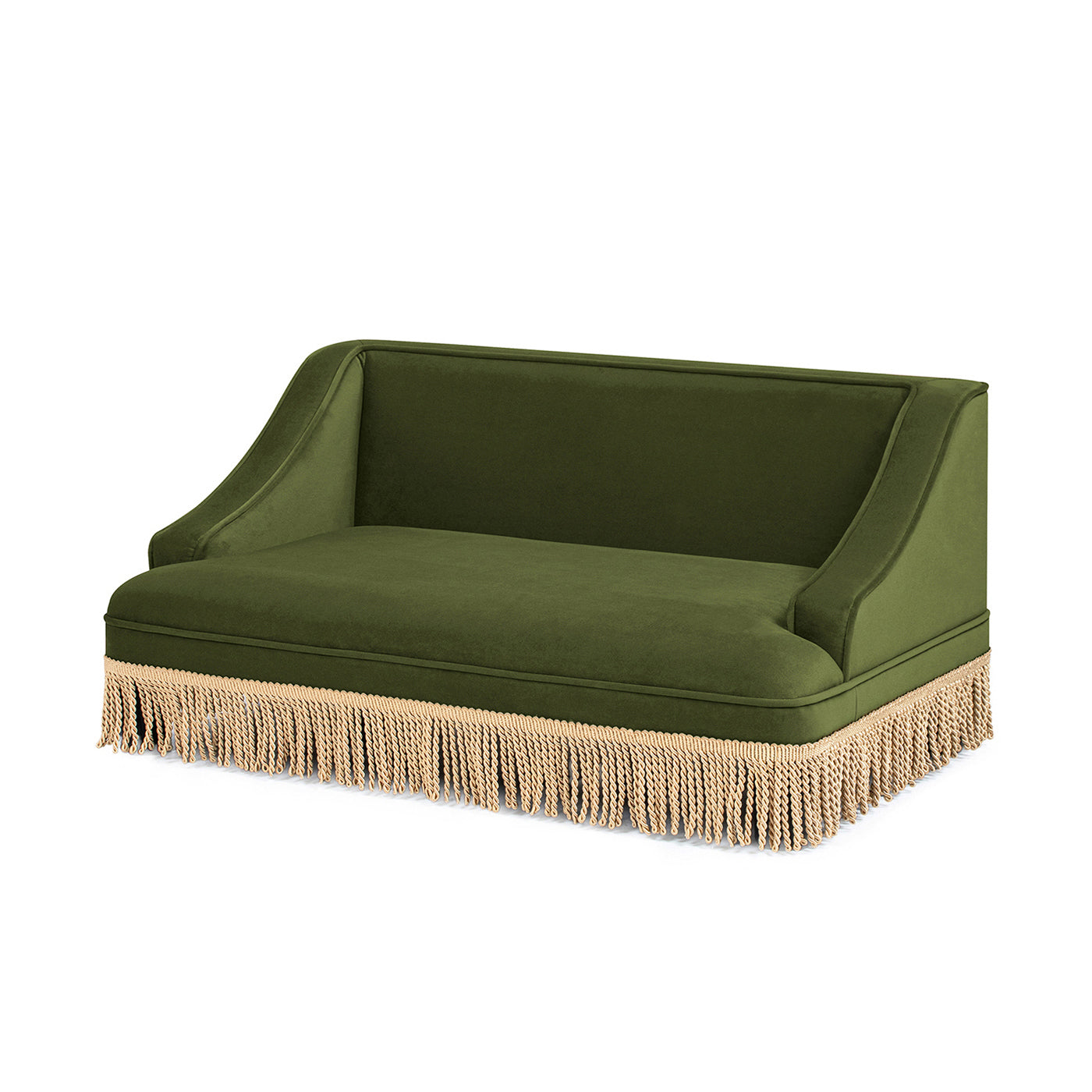 Duchess 33' Medium Princess Pet Bed Sofa with Fringe Skirt, Olive Green Velvet