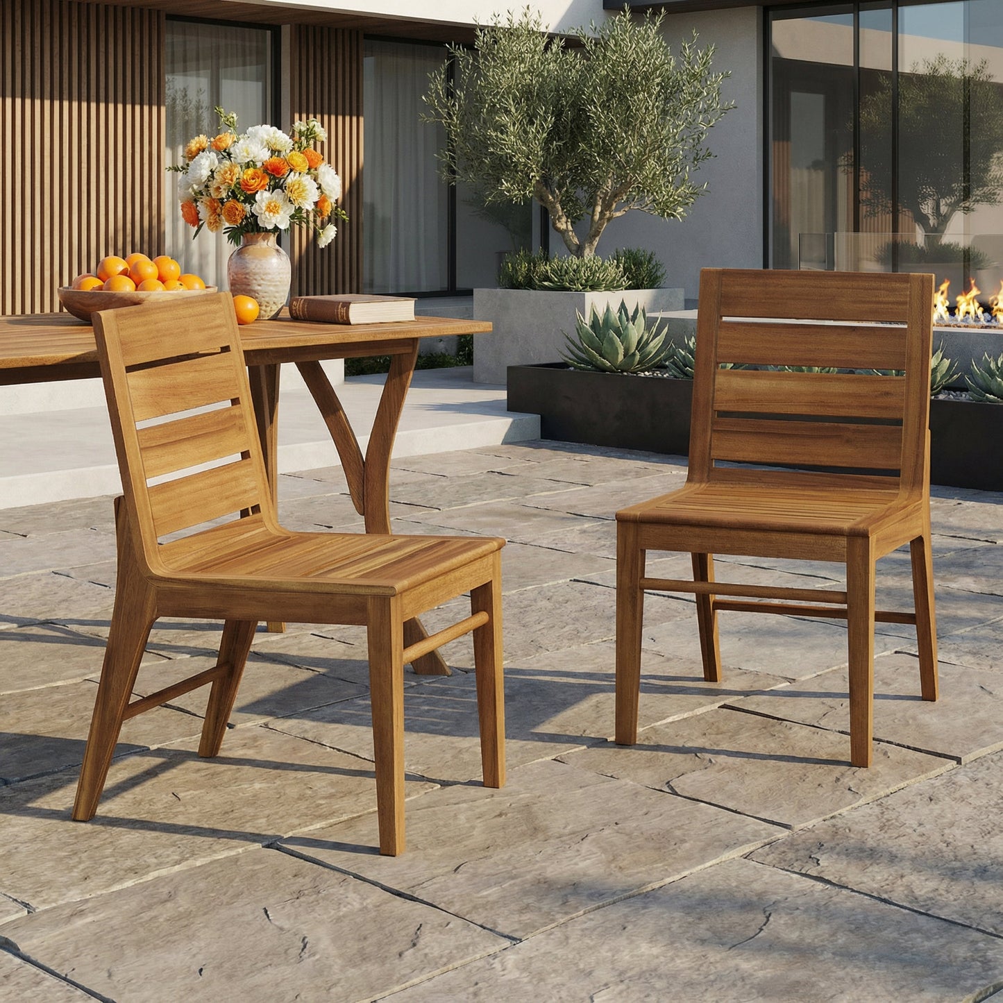 Outdoor Acacia Wood Dining Chair (Set of 2)