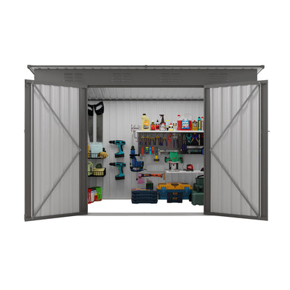 Outdoor Storage Shed, Tool House With Sloping Roof, 6 Vents And 2 Swing Doors For Backyard - Gray